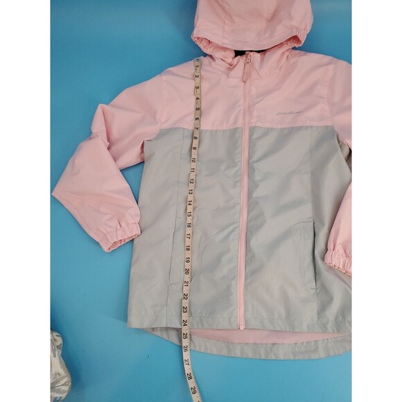 Girl Water Repellent Jacket Sz LG Hooded Rain Lightweight Coat  Pink &  Grey - Picture 9 of 16